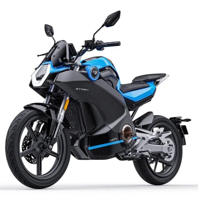 Elektro-Motorrad in Schwarz mit blauen Akzenten