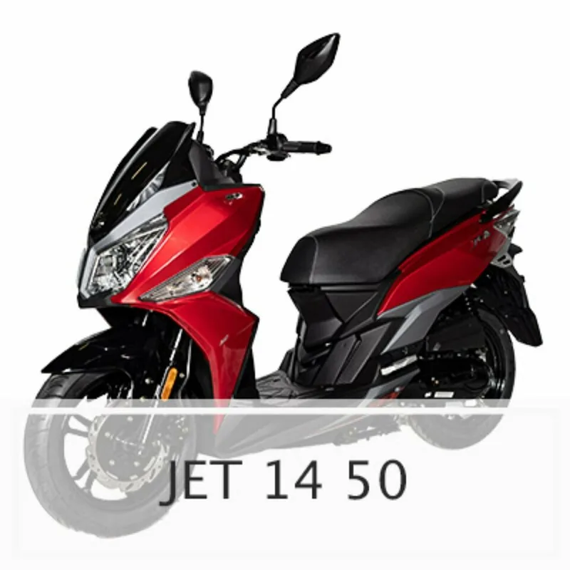 SYM Jet 14 in Rot und Schwarz, Seitenansicht