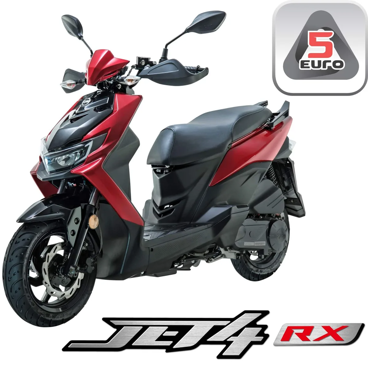 SYM Jet 4 RX 50 in Rot und Schwarz, Seitenansicht